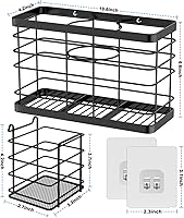Vista 5 de Organizador de herramientas para el cabello, soporte de acero negro para secador de pelo montado en la pared con cesta extraíble, 10.62 pulgadas