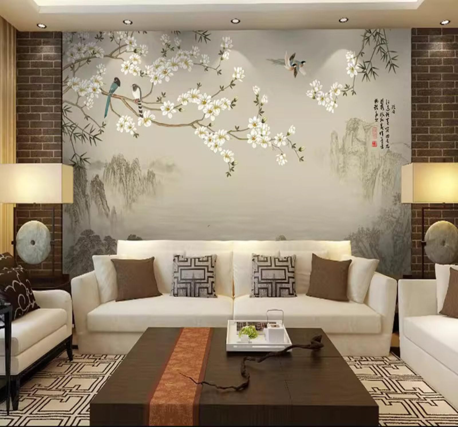 Vintage Hand Drawn Minimalist Landscapes Flowers and Birds 3D Wallpaper Easy Install Feature Office Living Room Sofa Bedroom TV Background Wall Decoration-250cm×170cm