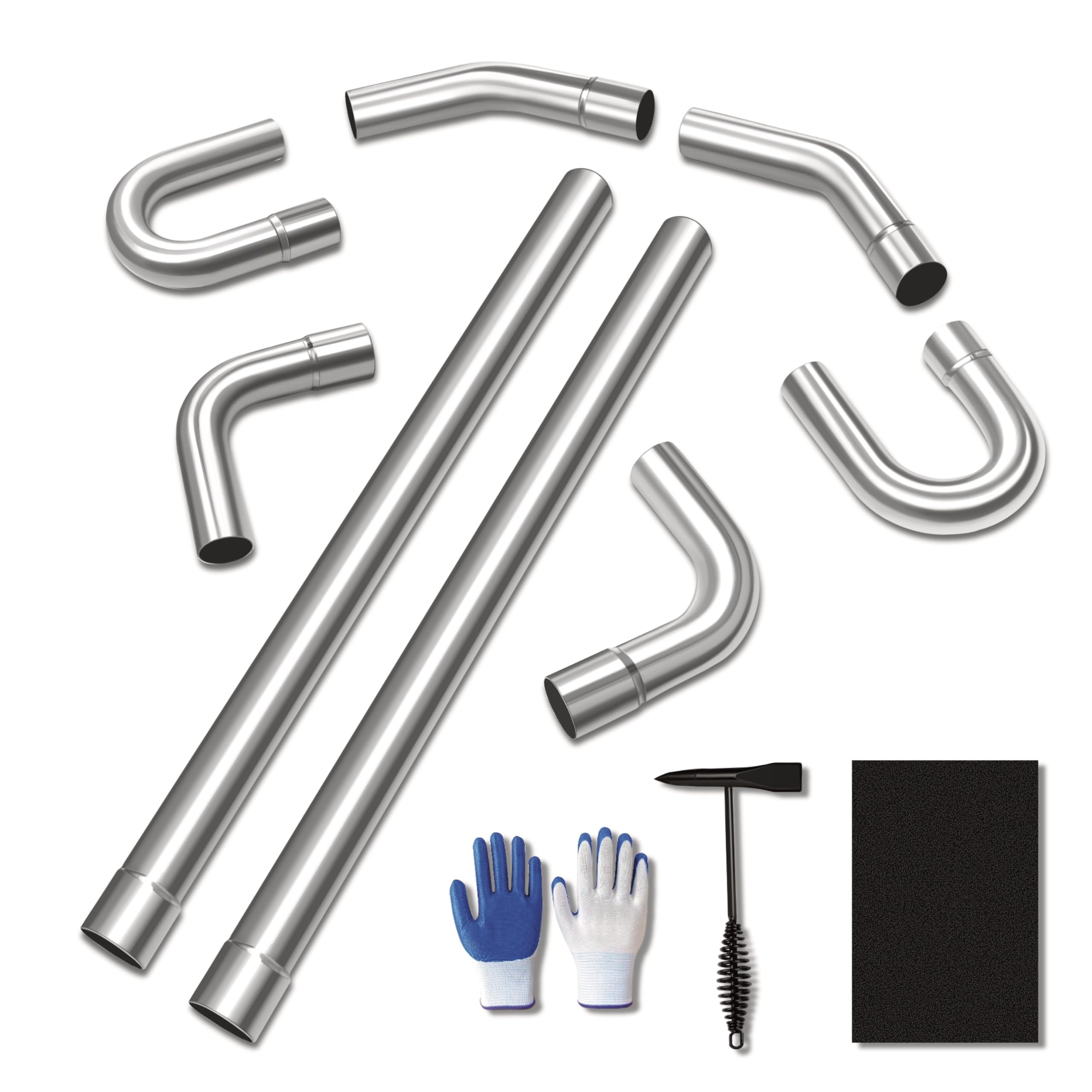 8pcs 2.5-Inch Mild Steel Exhaust Pipe Kit, 16-Gauge Piping Walls, Custom Exhaust Pipe Kit Sets Tubing Mandrel Bend Pipe Straight & U-Bend