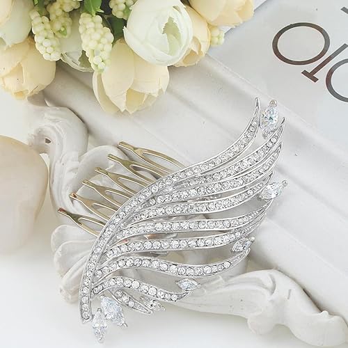 Miniatura 2 de EVER FAITH Women's Austrian Crystal Zircon Wedding Elegant Angel Wing Hair Comb Clear Silver-Tone