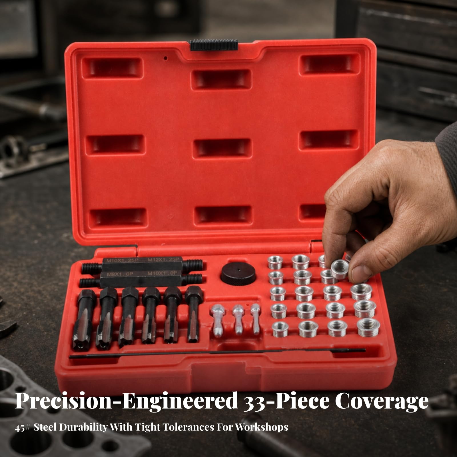 33 Pezzi Kit Riparazione Filettatura Candelette Robusto Kit Riparazione Filetti Candelette Portatile per Officine