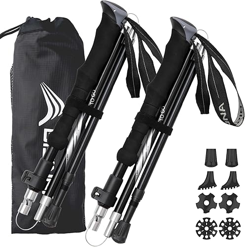 BISINNA Bastones de senderismo plegables de aleación de aluminio, 2 unidades, ligero, ajustable, plegable, para hombres Wowen, bastones con sistema