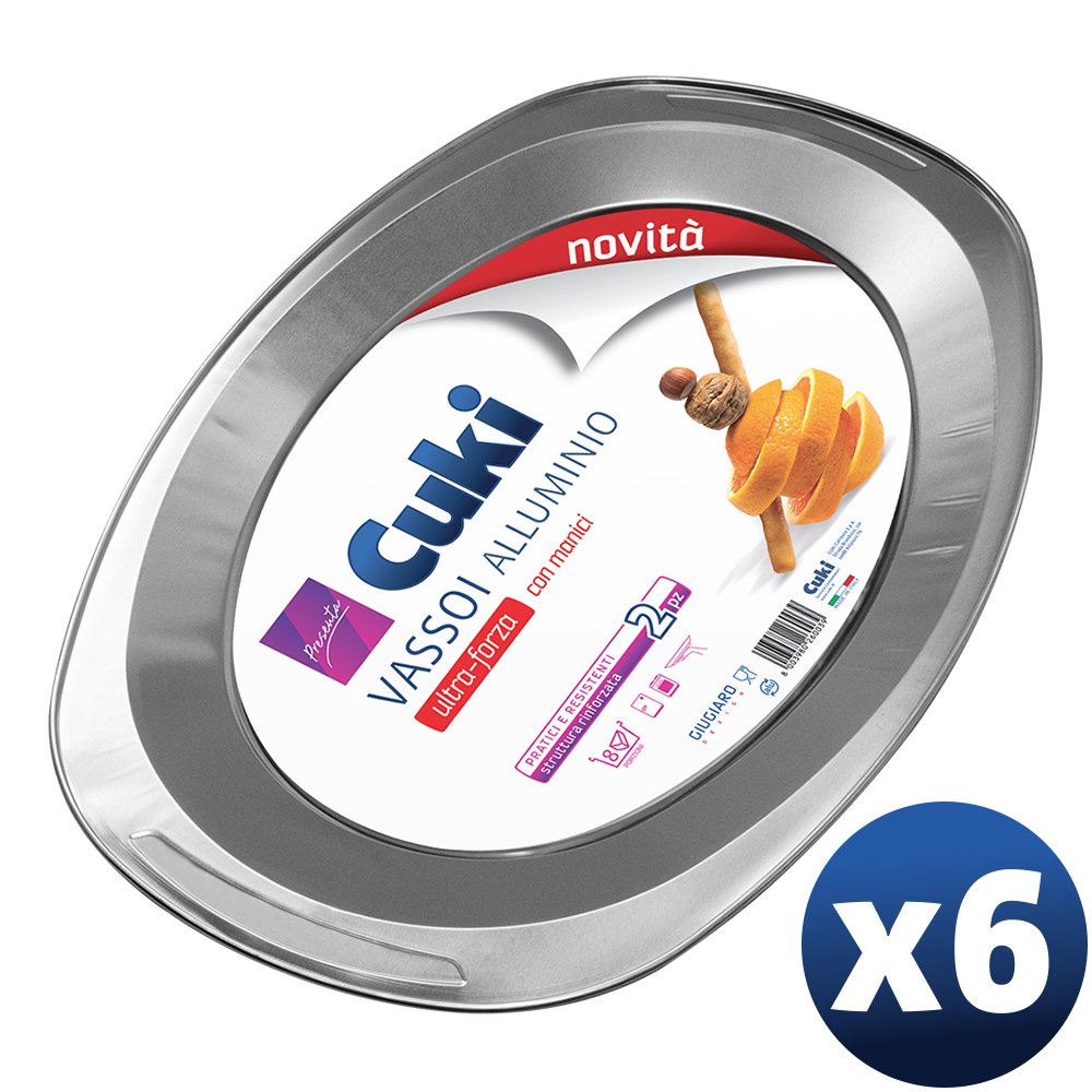 Cuki Vassoi alluminio - Ultra Forza - con manici - 8 porz [VS43] - 12 vaschette (Multipack) Argento