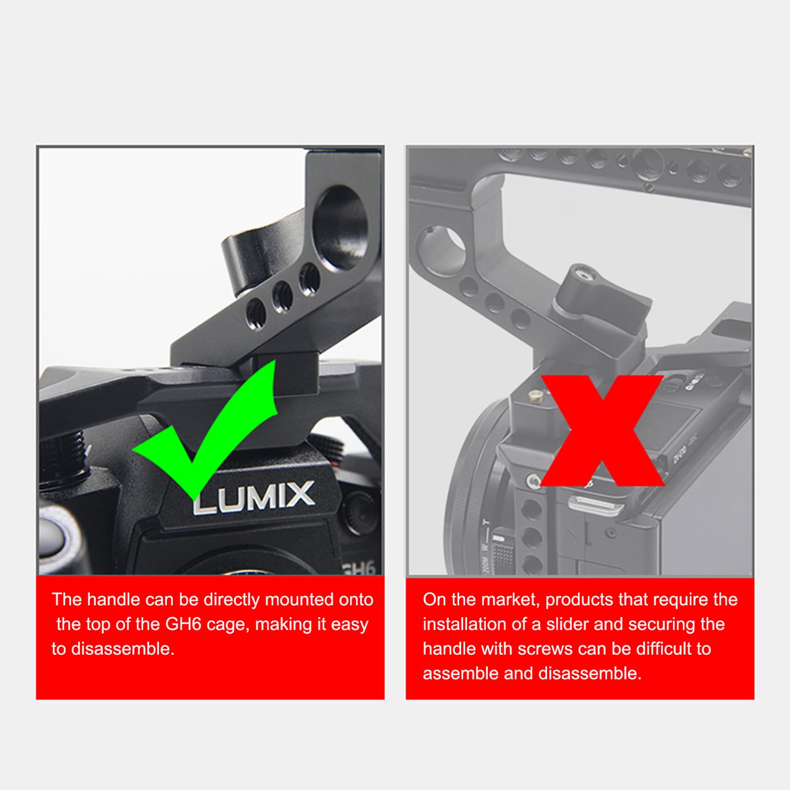 Jaula de video profesional para Panasonic LUMIX GH6 – Plataforma de aluminio de acceso completo con roscas de 1/4 pulgadas y rejillas de ventilación de refrigeración (compatible con rieles