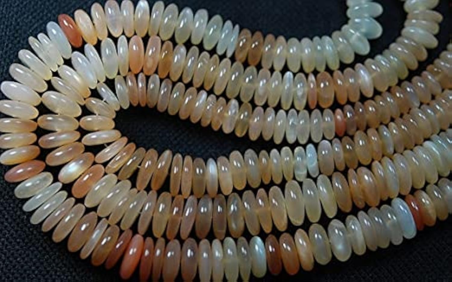 Pierre de lune pêche taillée en rondelles polies pour bijoux de luxe