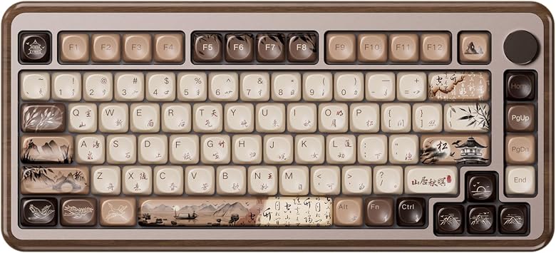 Akko MU02 Mechanical Keyboard with Walnut Wooden Case 75% RGB 2.4G Wireless/Bluetooth/Wired Hot-Swappable Gaming Keyboard with PBT Dye-Sub Keycaps for Mac & Win Mountain Seclusion, Rosewood Switch