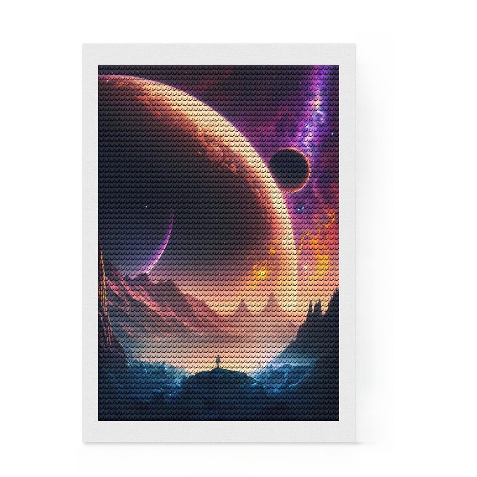 Junmoney Cosmos Unveiled Landscape Full Drill Diamond Painting Kit 8"x12", Boho Decor, for Family Craft Time, Mindful Craft Activity, Gift Idea