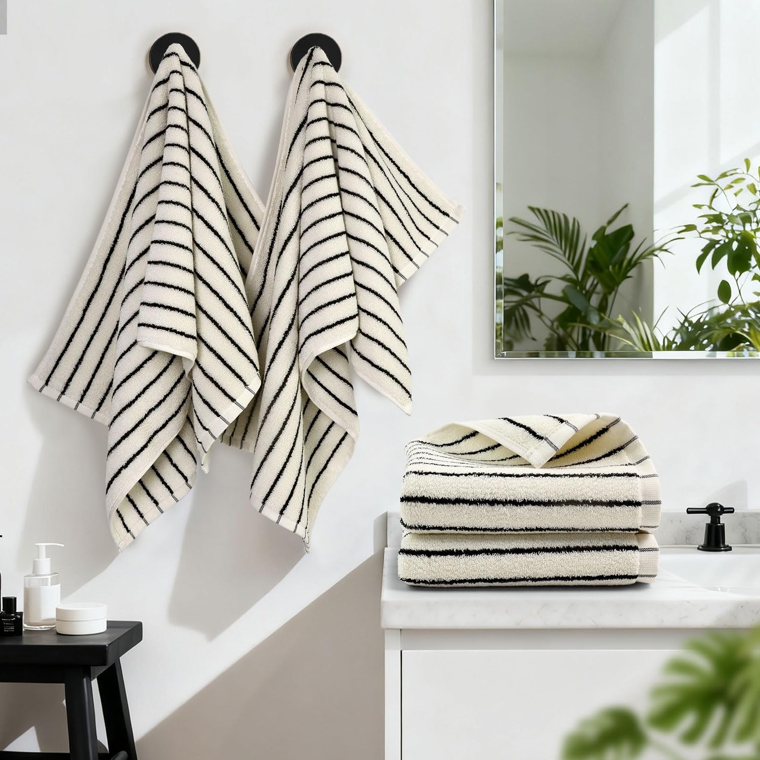 Jacquotha Hand Towels 4 Pack, Cotton Face Towels for Bathroom & Spa Days, Decorative Black Stripes for Kitchen Decor, 14” x 29” - Image 4