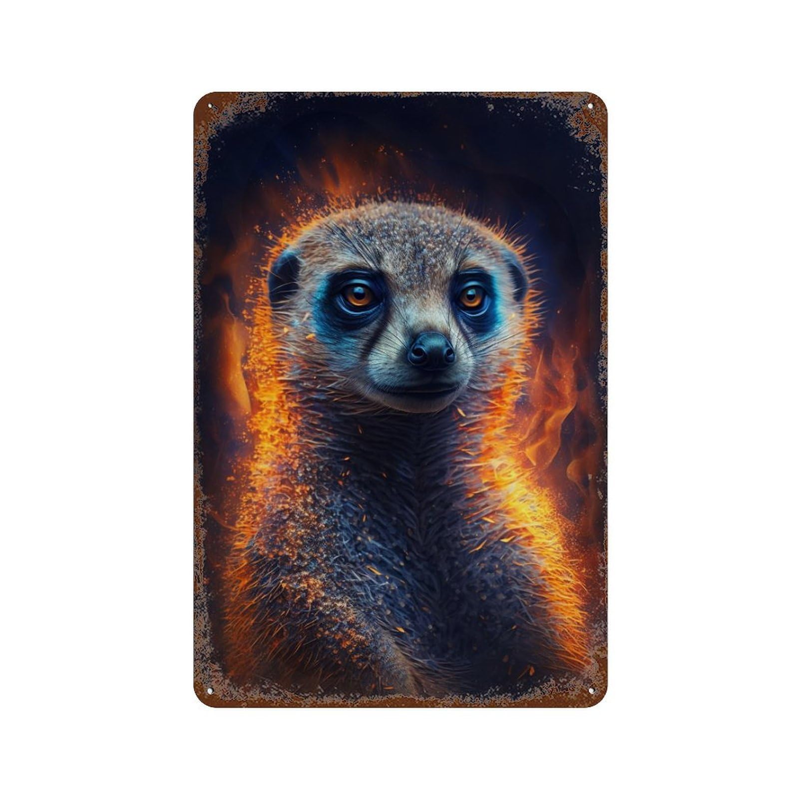 Flaming Meerkat Adventure -1 Rust Effect Tin Sign 11.8"x7.9", Vintage Wall Decor for Bistro, Counter And Cafe Decor