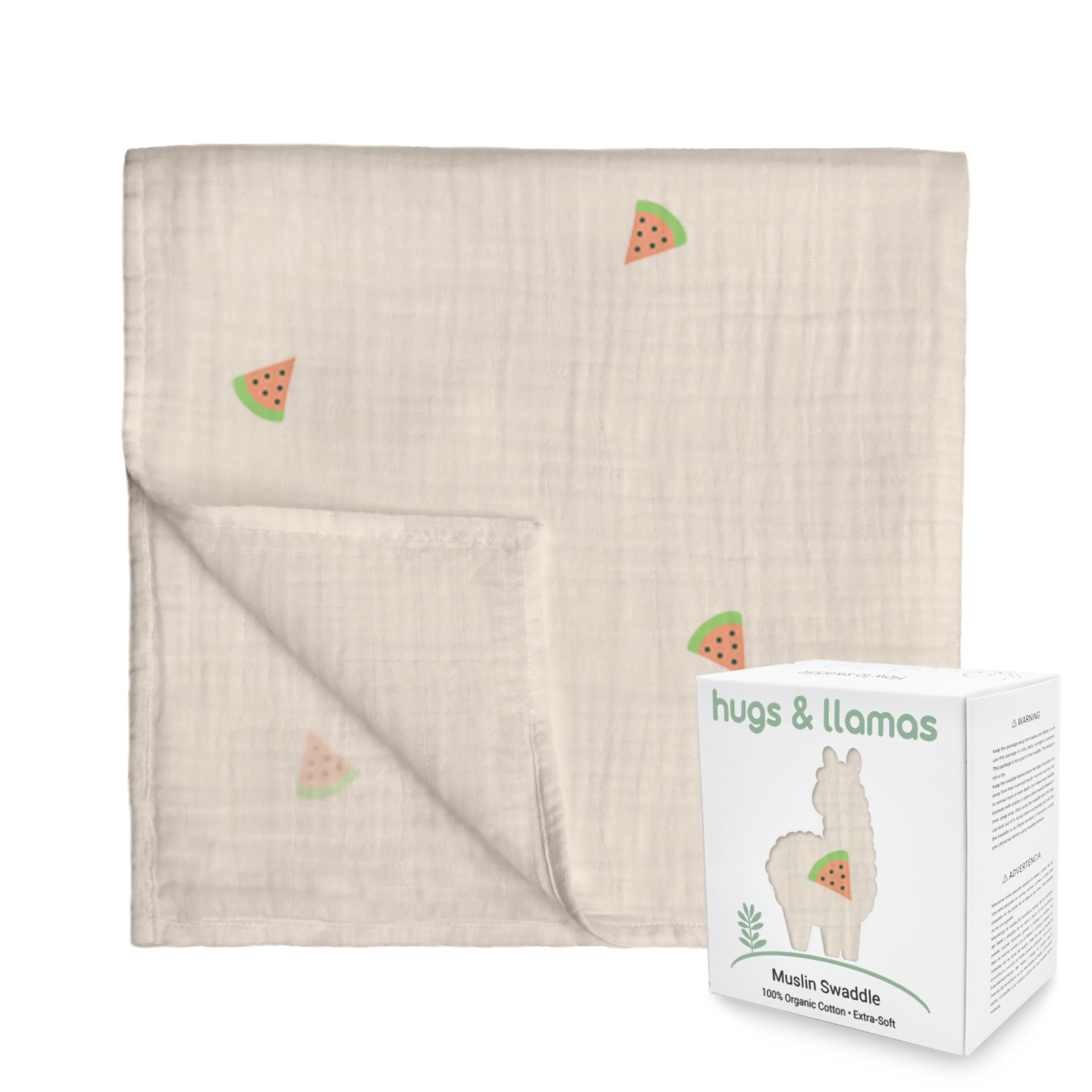 hugs &amp; llamas | 100% Organic Cotton Muslin Swaddle Blankets | Unisex Swaddle Blanket | Extra Soft | Swaddles for Newborns and Infants | Machine Washable | 47” x 47” (Sweet Slice)