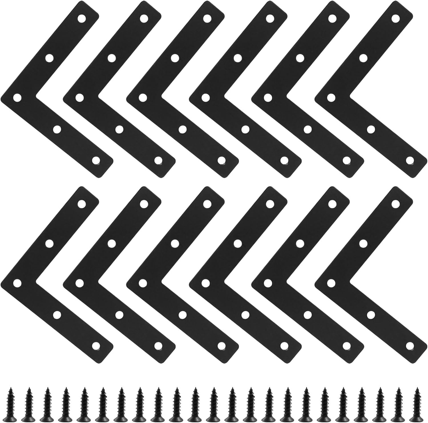 Bonsicoky 12 Pack L Shape Flat Bracket, 3.15" x 3.15" Stainless Steel Flat Corner Brackets, Corner Braces, Joining Plate, Repair Plate for Wood Furniture, Cabinet, Windows, Desks - Black