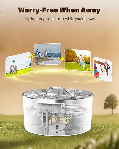 Miniatura 8 de Fuente de agua para perros grandes, dispensador de agua de acero inoxidable para perros de 7 L236 onzas, fuente automática para mascotas con bomba