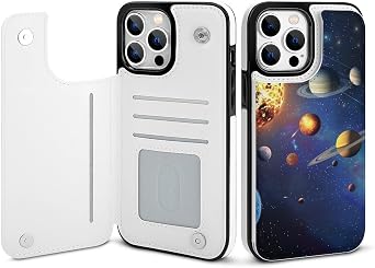Wallet Case for iPhone 14 Pro Max - Outer Space Solar System Print PU Leather Flip Shockproof Wallet Phone Cases Cover with Card Slots, Kickstand, Magnetic Clasp Closed