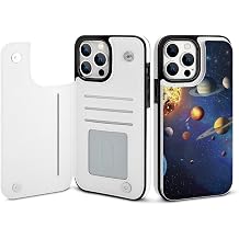 حافظة محفظة لهاتف iPhone 14 Pro Max - غطاء هاتف محفظة مقاوم للصدمات من جلد البولي يوريثان مطبوع على النظام الشمسي للفضاء الخارجي مع فتحات للبطاقات ومسند ومشبك مغناطيسي مغلق
