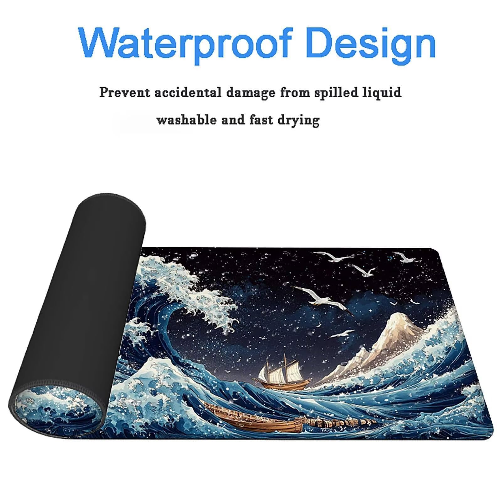 Tappetino Mouse Gaming, 1200x600mm Tappetino Mouse XXL nero 0c0-314 | Mouse Pad Grande, Ottimizzato per i Sensori da Gioco, Migliora Precisione e Velocità, per Mac e PC, onde