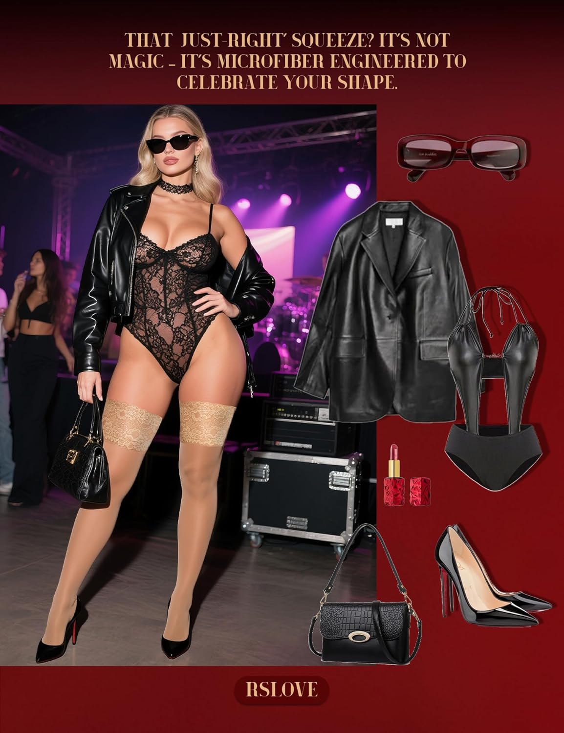 RSLOVE Women's Thigh High Stockings - Lace Top Stay Up Silky Semi Sheer Pantyhose Antiskid Silicone - Image 4