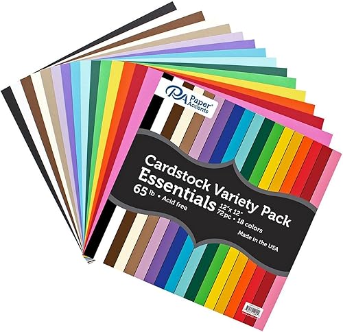 Miniatura 6 de Accent Design Paper Accents Paquete variado de cartulina, 12 x 12 pulgadas, 72 hojas esenciales de 65 libras, cartulina pesada para álbumes de