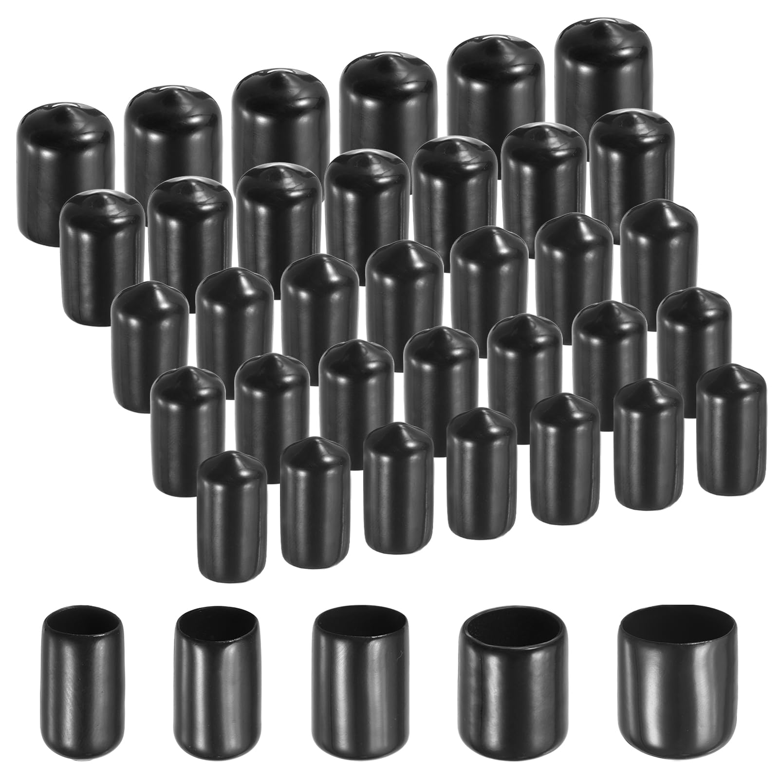 sourcing map 50pcs Round Rubber End Caps Protective Caps 10mm 12mm 14mm 16mm 18mm Black Screw Thread Protectors