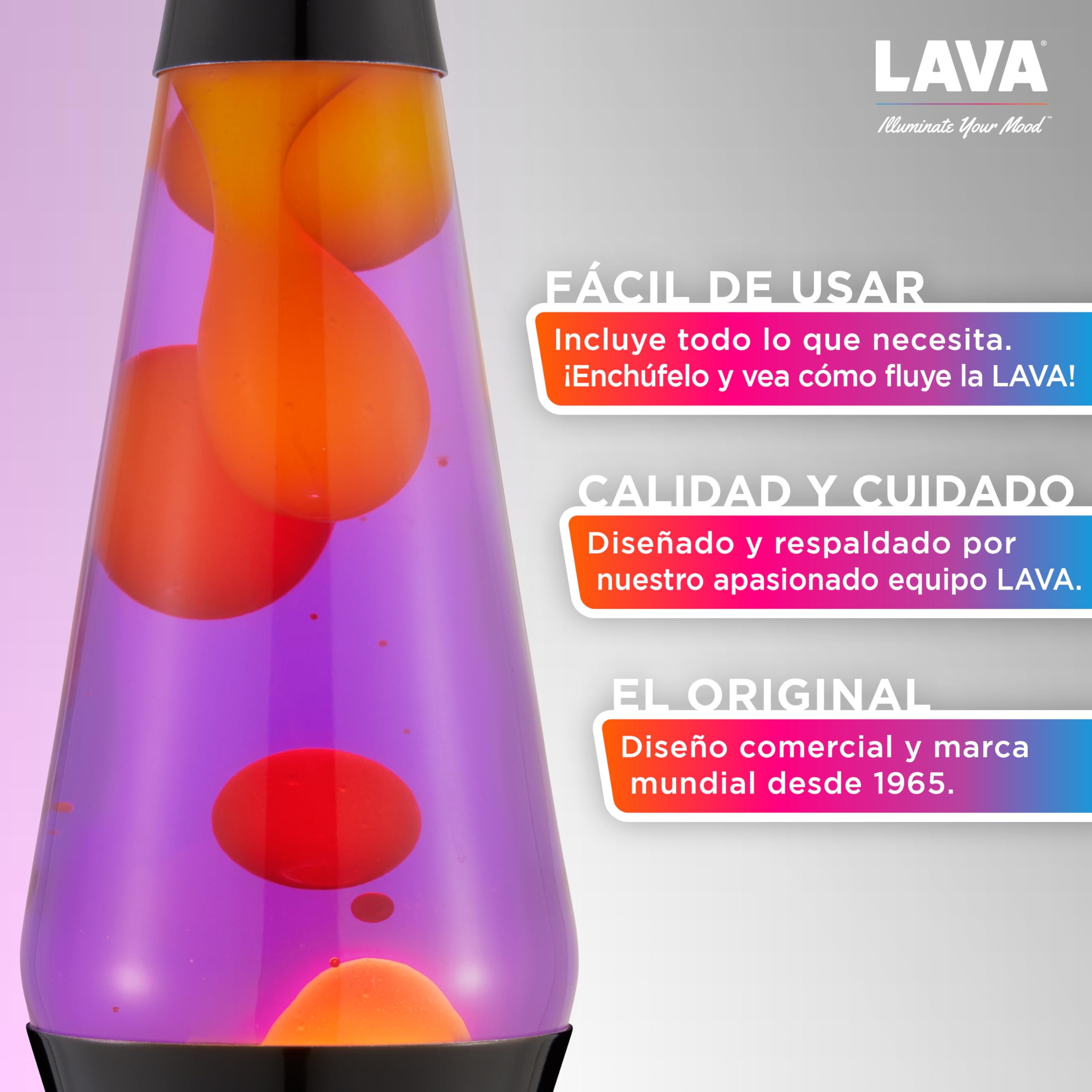 LAVA® - Lámpara Lava 2323, cera amarilla, líquido morado, base y tapa negro, original de 14,5 pulgadas. Lámpara de movimiento marca LAVA®