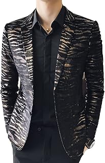 OUYE Men's Golden Leopard 2 Button Casual Blazer