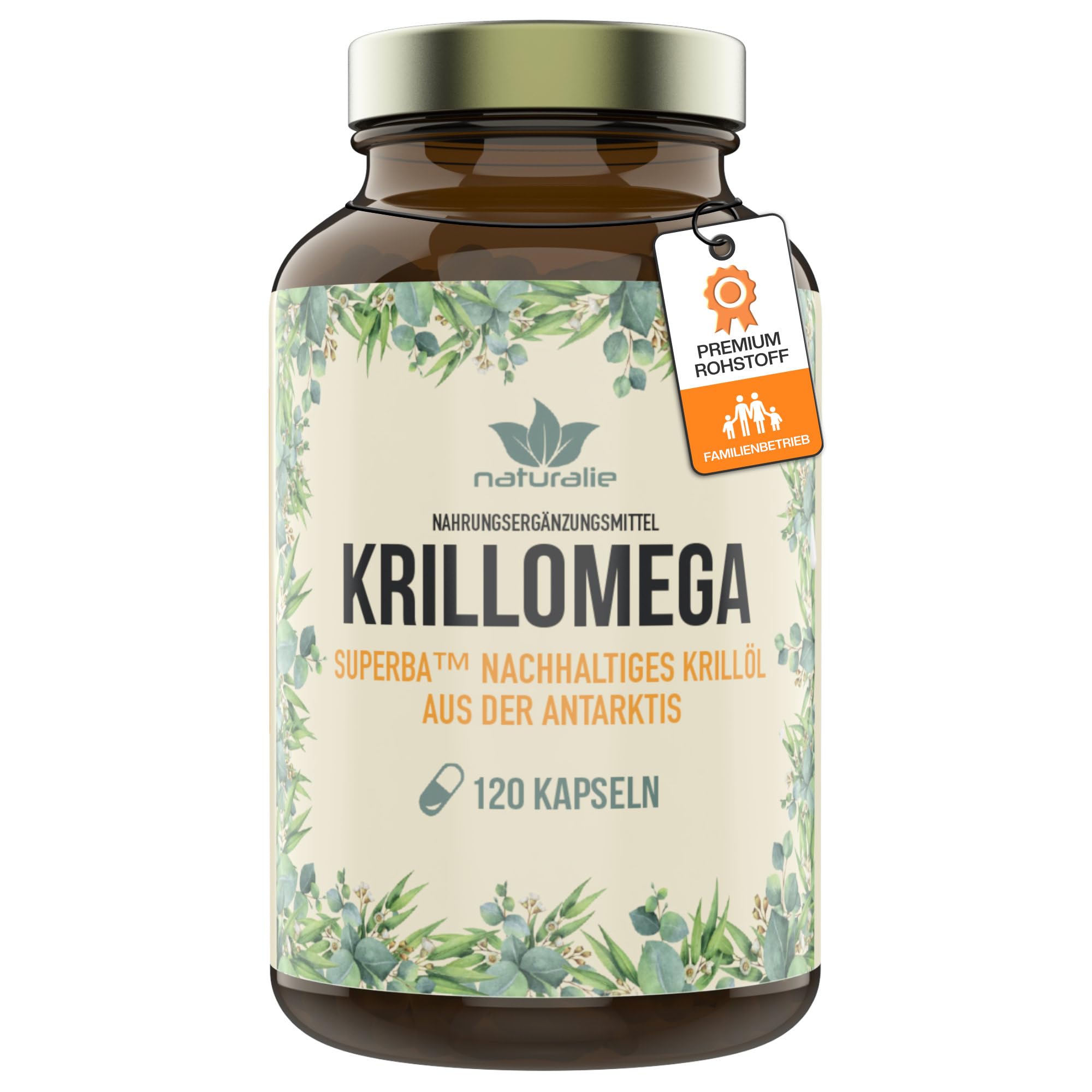 naturalie - Capsules d'huile de krill | SUPERBA BOOST | Krill antarctique issu d'une capture durable certifiée MSC | Qualité de marque testée en laboratoire | 120 capsules dans un verre marron