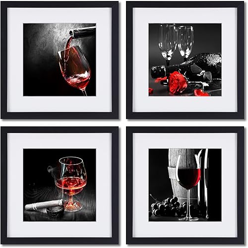 Novup Arte de pared enmarcado, impresiones artísticas enmarcadas en color negro, blanco y rojo, pósteres de decoración de pared, pinturas en lienzo,