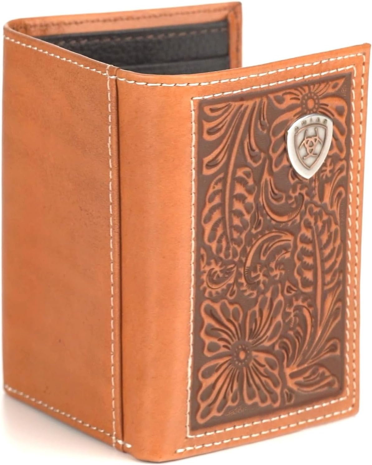 ARIAT Trifold Floral Embossed Logo Wallet, Nutmeg