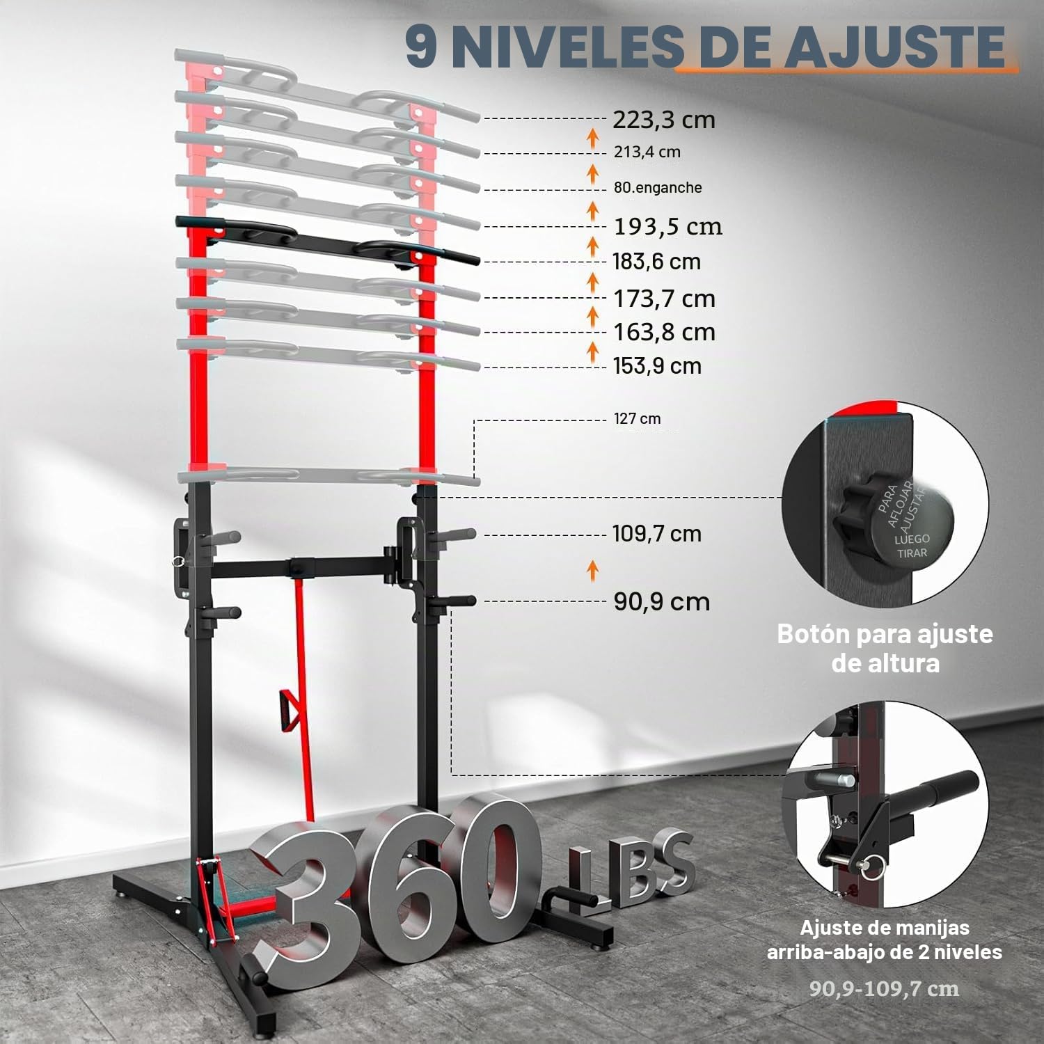 ONETWOFIT Power Tower Plegable Estación de Fondos, Barra de Dominadas para Gimnasio en casa, Altura Regulable Estación de Entrenamiento, Fitness Dip Station Pull-up (Negro-5)