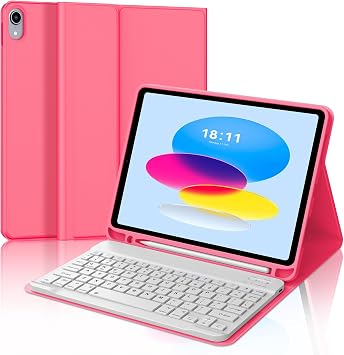 KVAGO for iPadA16 11th /10th Generation Case with Keyboard, Smart Stand Folio Detachable Bluetooth Keyboard Cover with Pencil Holder for iPad A16 11 inch 2025 /10th Gen 10.9 Inch 2022, Red