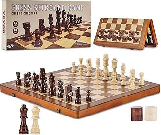 VEVOR Magnetic Wooden Chess Set,15 inch 2-in-1 Chess Checkers Game Set,Folding Chess Board Games,Christmas Crafts Xmas Gift,for Adults Kids,Beginner