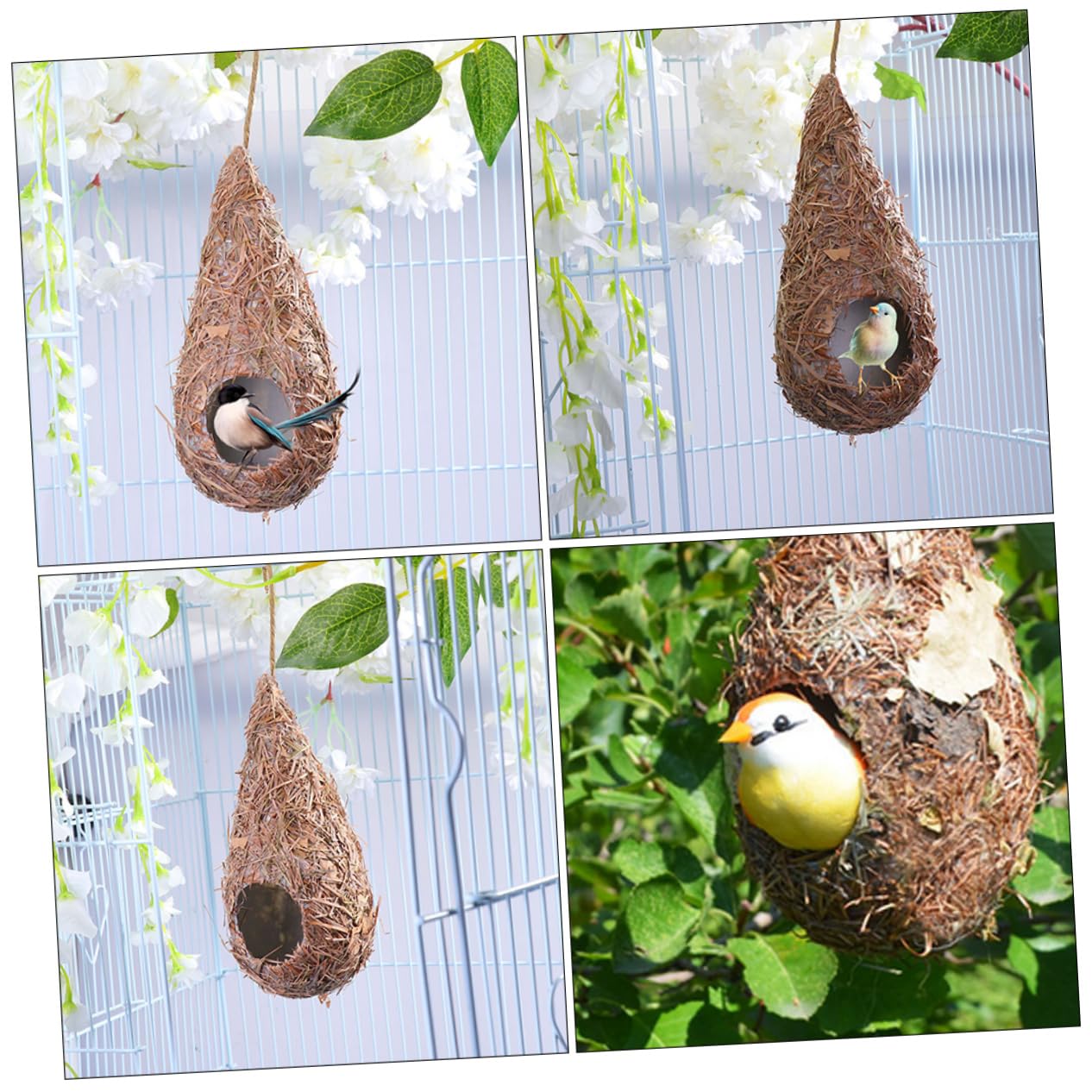 Toyvian Casetta per Uccelli da Appendere in Plastico Khaki 5 Pezzi, Nido Rustico Intrecciato per Piccoli Uccelli, per Balcone e Decorazione Interna