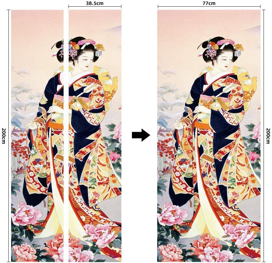 A.Monamour Sticker Porte Autocollant Poster De Porte 3D Geisha Japonaise Dans Le Style De Peinture À L'Huile Vinyle Affiche De Porte Sticker Mural Papier Peint Art Décor 77 X 200 Cm