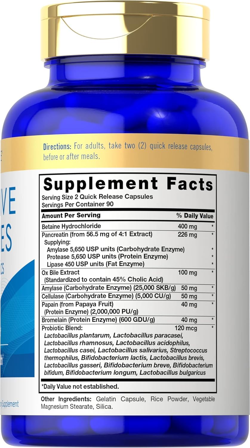 Carlyle Digestive Enzymes with 14 Probiotic Strains | 180 Capsules | Non-GMO and Gluten Free Supplement : Health & Household