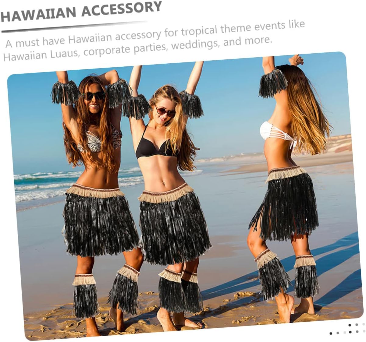 Hawaiian Grass Skirt Set for Women Luau Party Hula Skirt Lightweight Tropical Beach Costume Accessory for Summer Events - Image 2