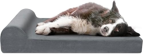 DREAMANIA Cama ortopédica para perro, cama mejorada de espuma para perros de 32 x 20.7 pulgadas con almohada, funda extraíble, tapete de cama de