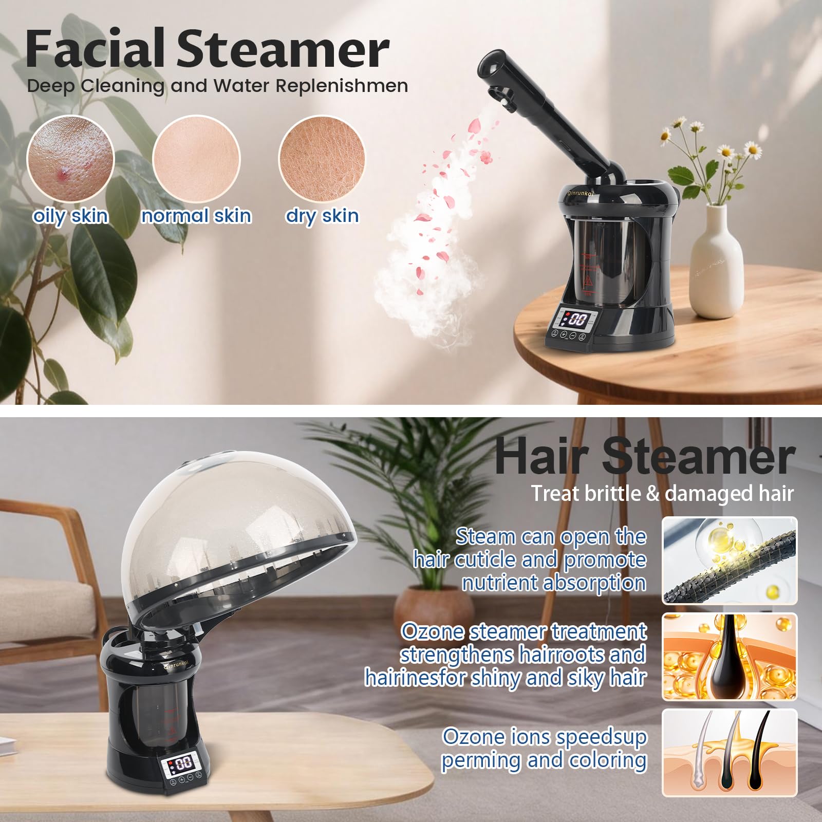 2-in-1 Hair and Facial Steamer with Nano Ionic Mist