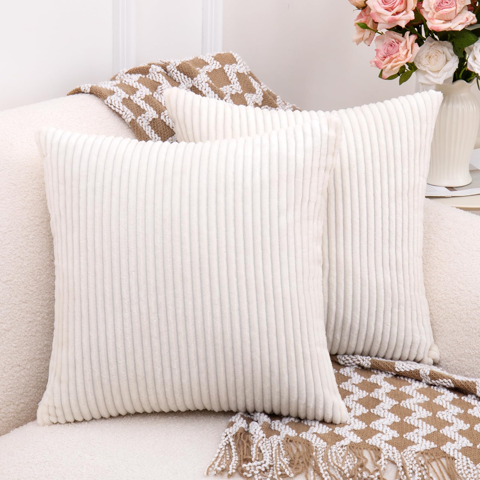 TaiBest Corduroy Throw Pillows Set of 2 with Inserts (Beige, 45x45cm) โ image 1