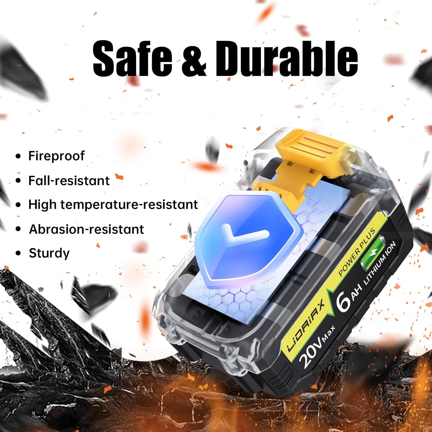 2 Pack True 6.0Ah Capacity Lithium Ion Replacement Battery Suitable for Dewalt 20V Max Tool, High Power Cell for DCB200 DCB201 DCB203 DCB204 DCB207 DCB181 DCB180 DCD/DCF/DCG Series Tools
