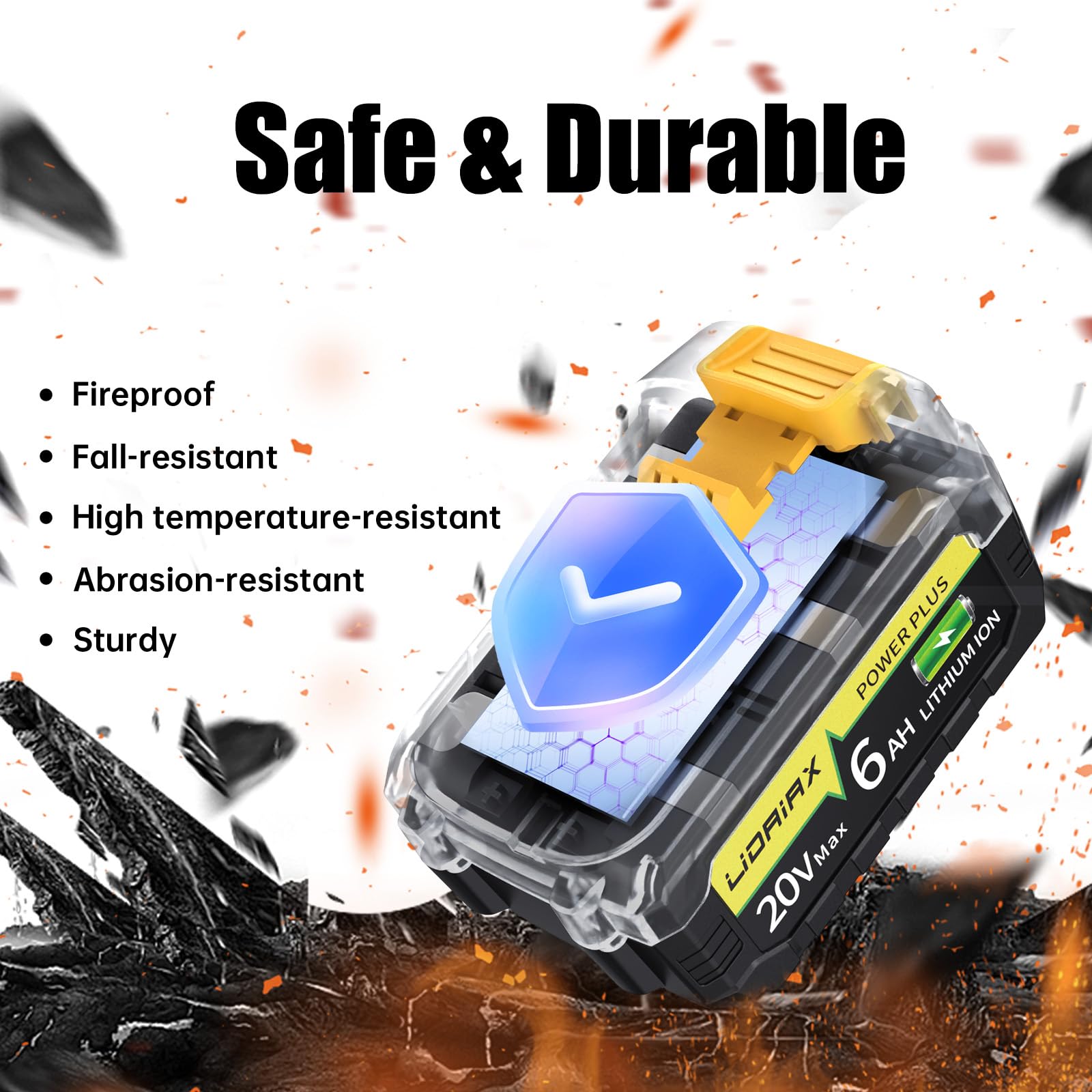 Paquete de 2 baterías de repuesto de iones de litio de 6.0 Ah para batería Dewalt de 20 V máximo, celda de alta potencia para herramientas DCB200 DCB201 DCB203 DCB204 DCB207 DCB181 DCB180 DCD