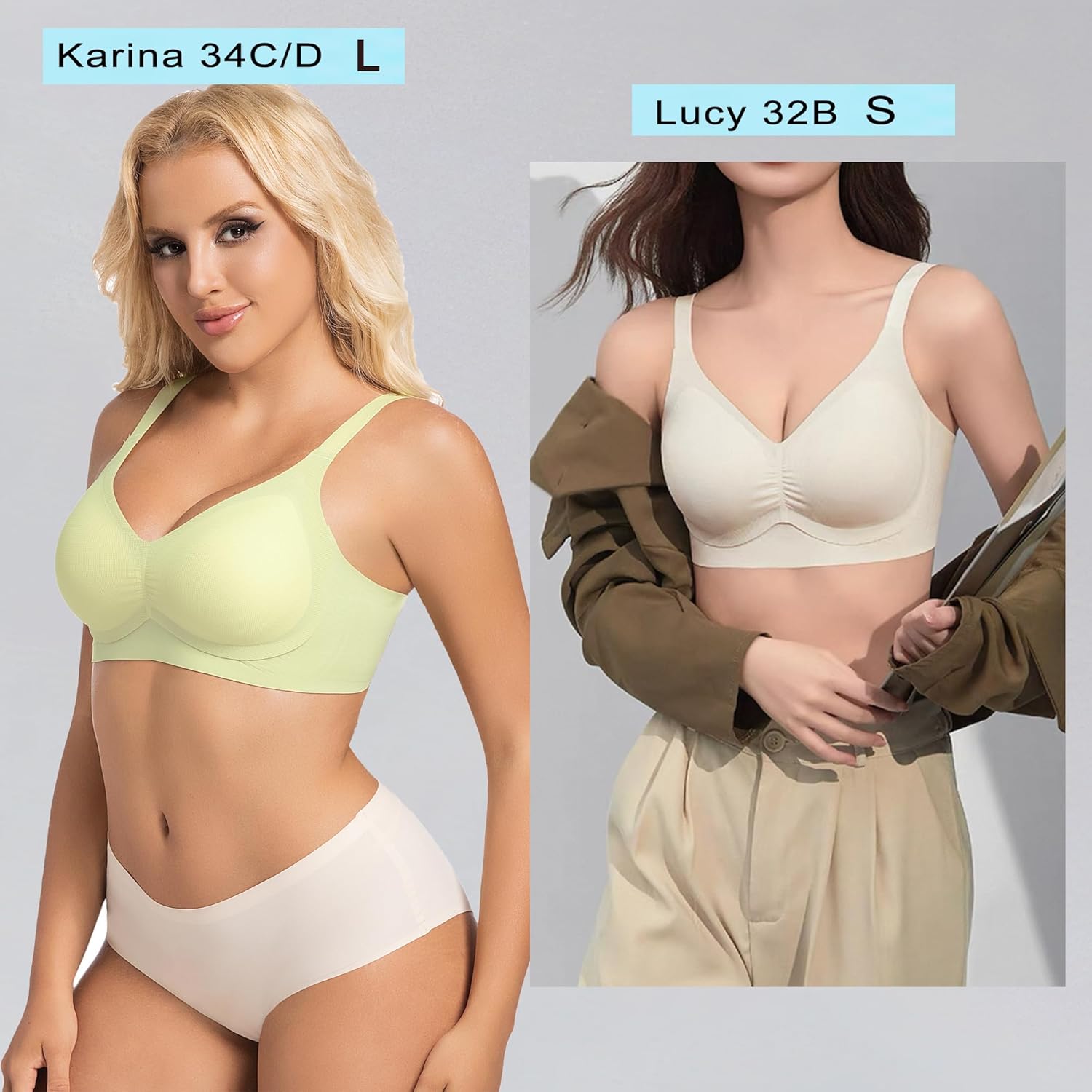 PRETTYWELL Wireless Bras for Women Molded Cup Comfort Seamless Push up No Underwire V-Neck Everyday Bra A to D Cup - Image 5