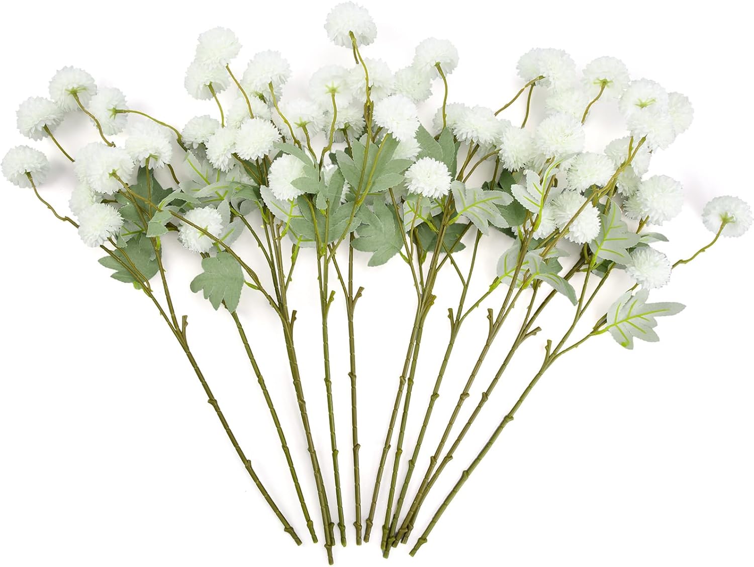 12 Pcs Artificial Pom Pom Mums Spring Faux Kiku Chrysanthemum Ball Floral Stems for Wedding Centerpieces Mother's Day Bouquet & Table Vase Decor(Milk White)