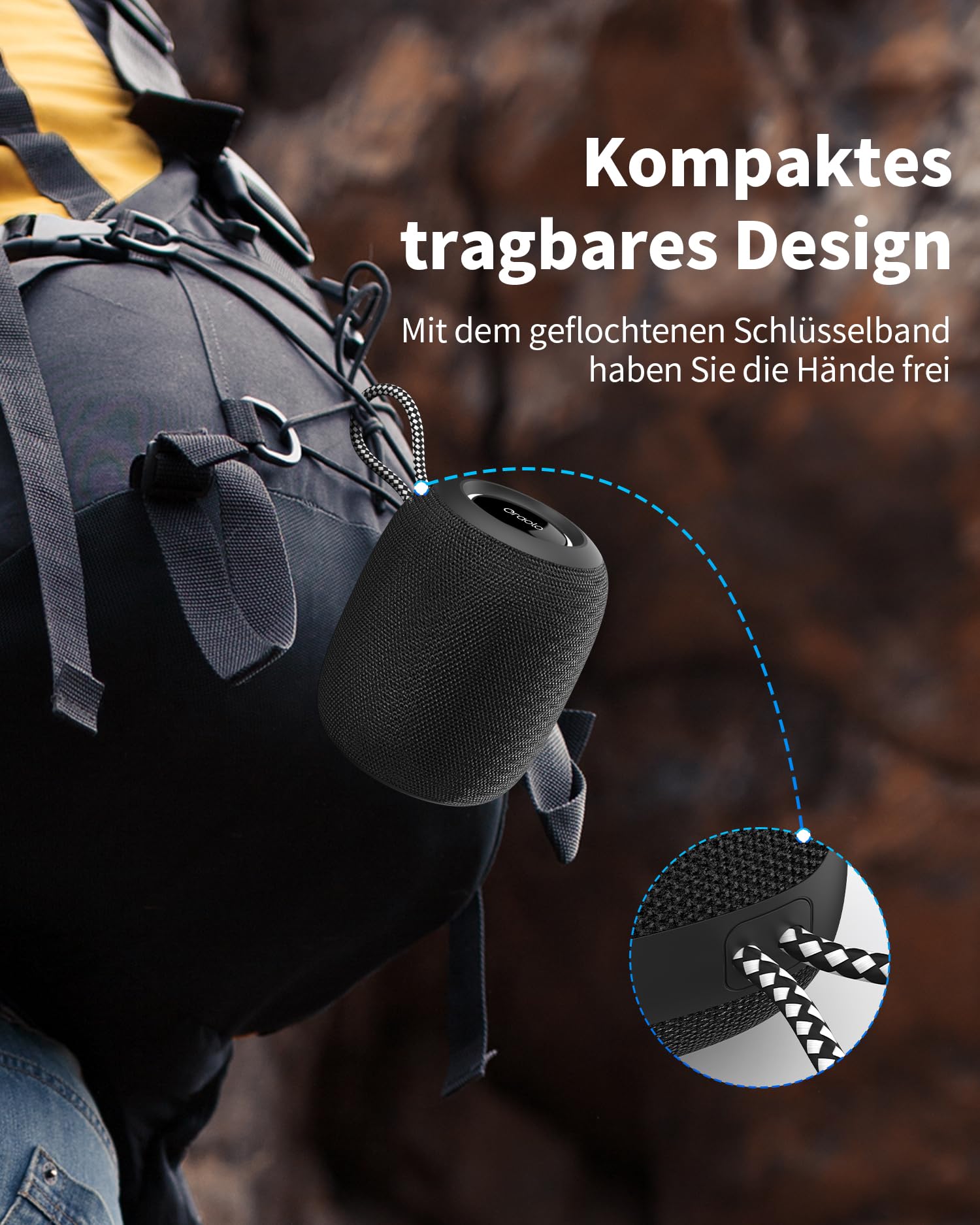 Oraolo Bluetooth Lautsprecher – IPX7 Wasserdicht, 10W, 8h Spielzeit – Tragbar Mit Trageriemen Für Outdoor