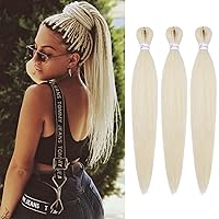 Vista 33 de IXIMII 3 paquetes de cabello trenzado rosa preestirado de 16 pulgadas, trenzas de ganchillo lacio, textura Yaki suave, extensiones de cabello