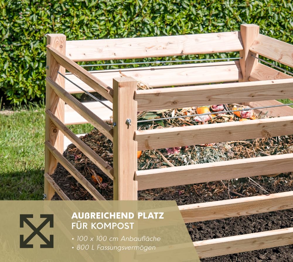 WESTMANN Komposter M aus Lärchenholz inkl. Kompostieranleitung| 100x100x80 cm Natur | Holzkomposter inklusive 800L Fassungsvermögen | Steckkomposter für Gartenkompostierung