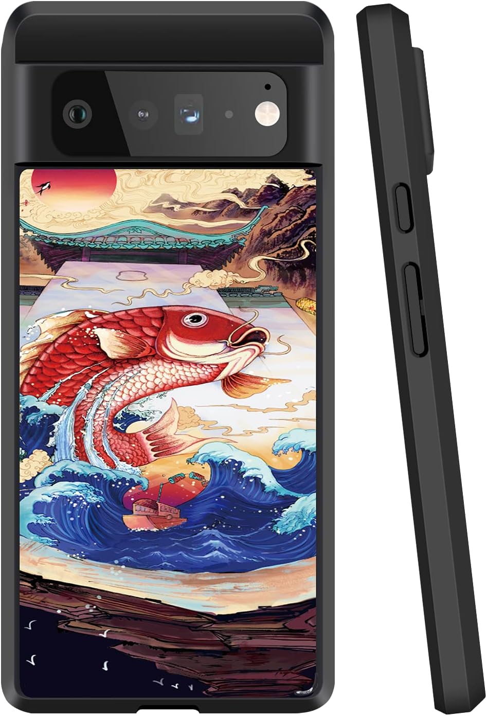 Goalada Hybrid Compatible with Google Pixel 6 Pro Case | Cool Japanese Koi Carp | Shockproof Protective Slim Bumpers Phone Cases for Pixel 6 Pro 5G - Black