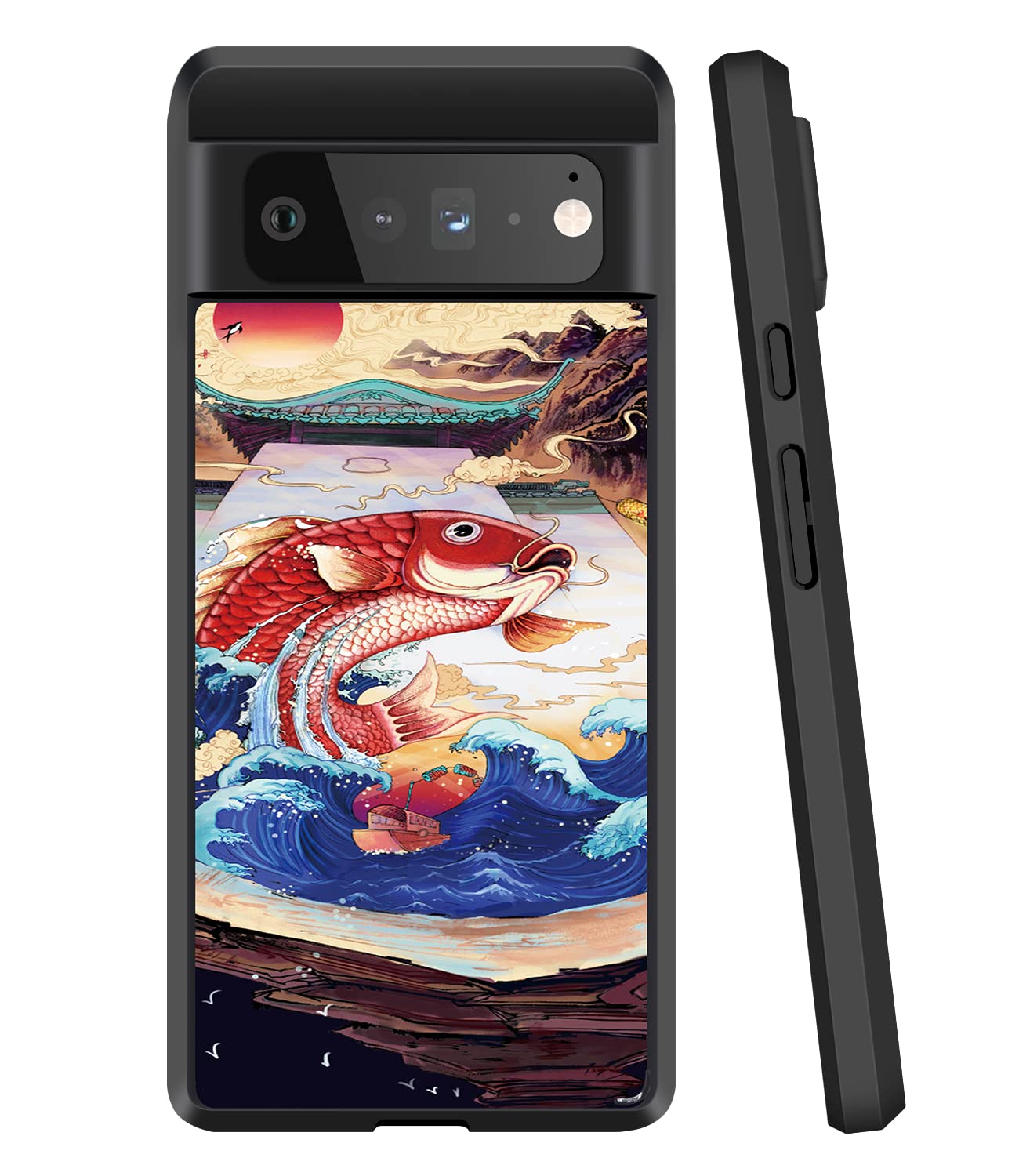 Goalada Hybrid Compatible with Google Pixel 6 Pro Case | Cool Japanese Koi Carp | Shockproof Protective Slim Bumpers Phone Cases for Pixel 6 Pro 5G - Black