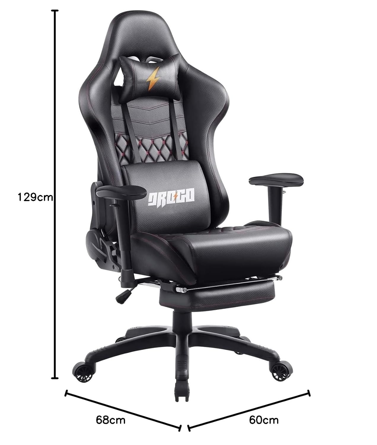 Baybee Drogo Royal Argonomic Gaming Close Footrest, Breath Fabrics, Adjustable Seats and 3D Arm Rest | Head and Massage Kath support pillow | Home and Office chair with complete recurrence (3D Black)