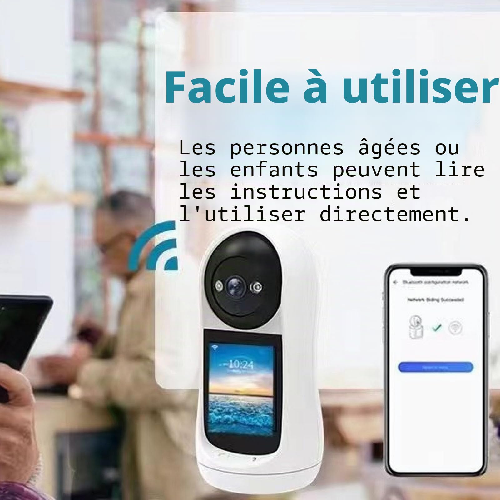 Tosuny Caméra D'appel Vidéo Bidirectionnelle avec écran IPS HD de 2,8 Pouces, Caméra de sécurité Intelligente WiFi 2,4G avec Détection de Mouvement, Vision Nocturne, pour L'intérieur