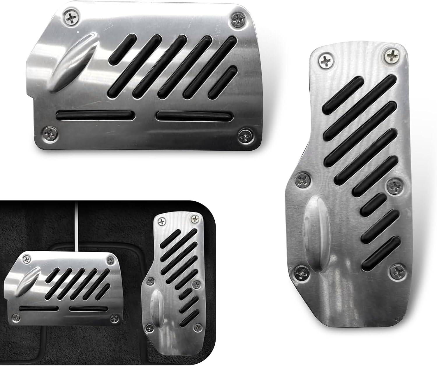 leechio 2 PCS Car Brake Pedal Cover, Universal Automatic Transmission Pedal Covers, Non-Slip Aluminum alloy Car Accelerator Clutch Pedal Cover, Suitable for Most Cars, SUVs, Trucks (Black)