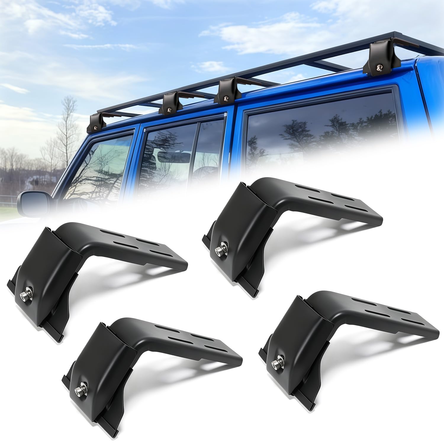 Photo 1 of Roof Rack Gutter Mount Brackets for Jeep Wrangler JL JK 2007–2024, Gladiator JT & Cherokee XJ 1984–2001, Adjustable Heavy-Duty Steel Crossbar Mount (Fits Standard Rain Gutters Only)